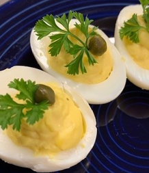 Image of deviled eggs at funeral luncheon reception